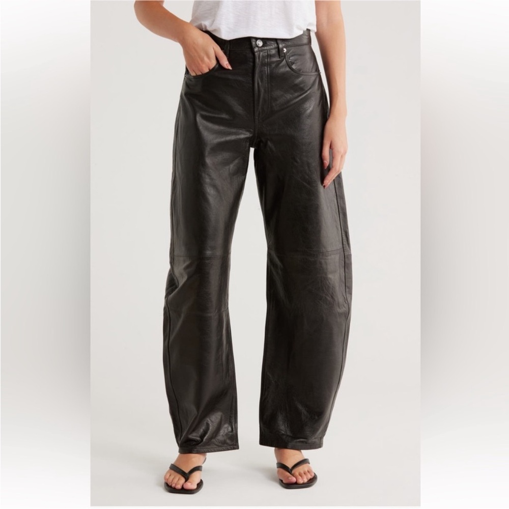 FRAME Denim Black Leather The Bubble High-Waist Luxury Designer NWT Size 25